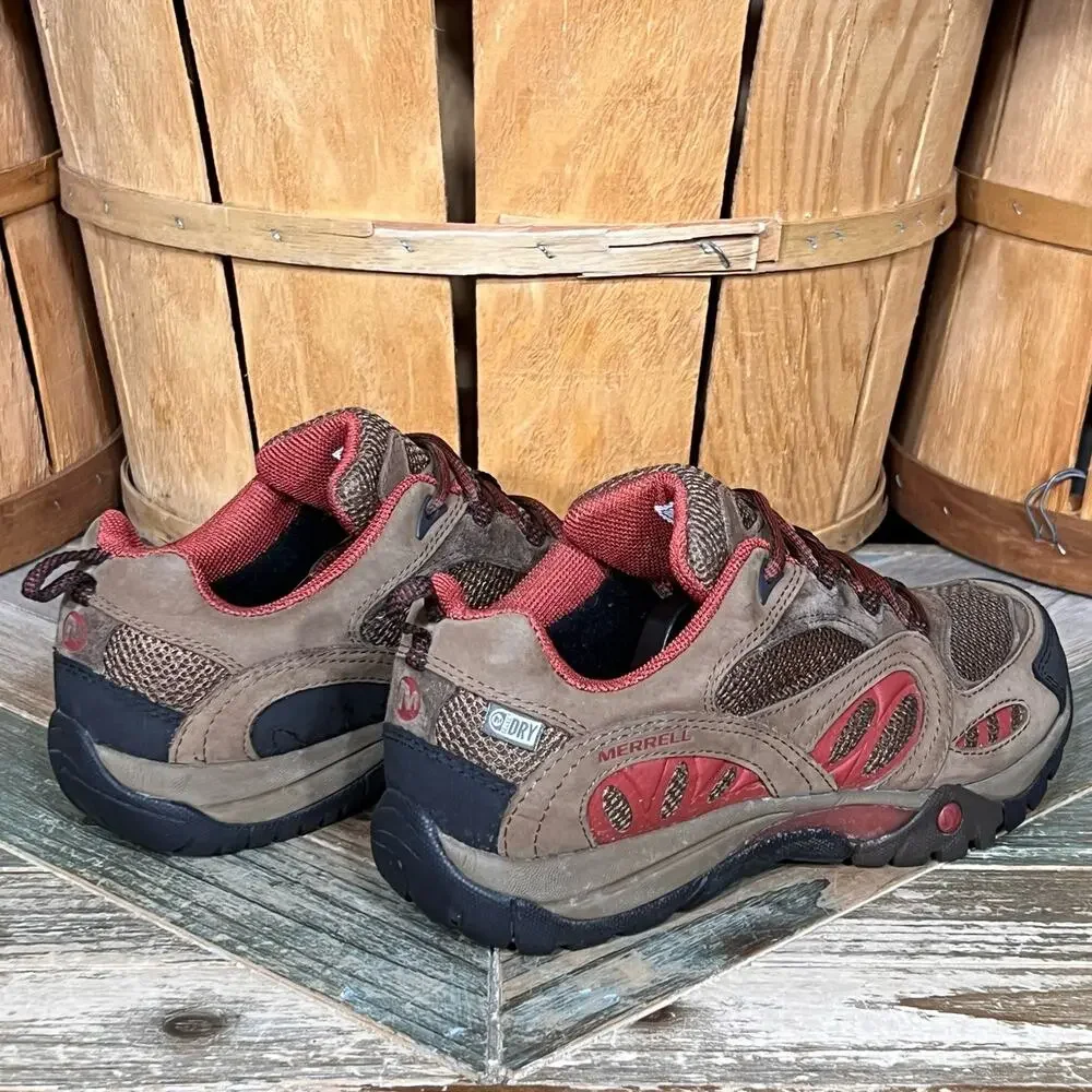 Merrell Azura Waterproof Dark Earth Brown Red Leather Hiking Shoes Womens Size 7